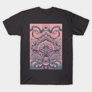 yoga style mandala pattern with third eye, pink and grey T-Shirt